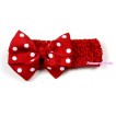 Red Headband with Red White Polka Dots Ribbon Hair Bow Clip H416 