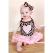 Giraffe Baby Halter Jumpsuit Light Pink Pettiskirt With Light Pink Heart Print With Light Pink Headband Giraffe Satin Bow JS1223 