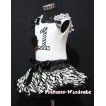 White Tank Top & 1st Birthday Black Zebra Print number & Black Rosettes Cupcake & Zebra Ruffles & Black Ribbon with Black Zebra Pettiskirt MM64 