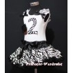 White Tank Top & 2nd Birthday Black Zebra Print Number & Black Rosettes Cupcake & Zebra Ruffles & Black Ribbon with Black Zebra Pettiskirt MM65 