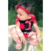 1st Birthday Black Tank Top with Red White Polka Dots Print number and Red Rosettes Cupcake and red Ribbon, Ruffles TM94 