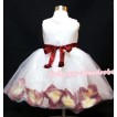 Wine Red Rose Waist, White Wedding Party Dress with Flower PD005 