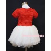 Hot Red and White with White Rose Crepe Paper Party Dress PD014 
