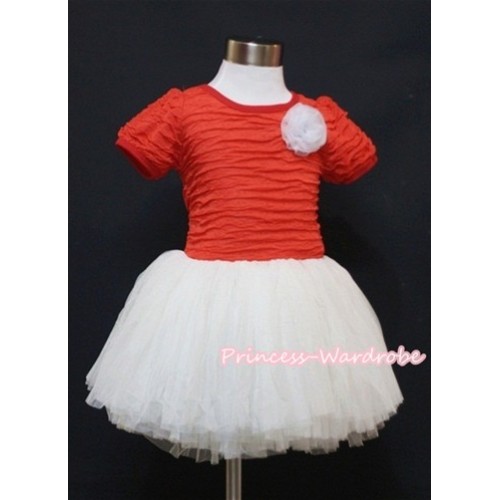 Hot Red and White with White Rose Crepe Paper Party Dress PD014 