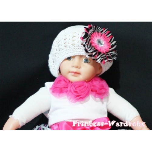 White Baby Pettitop with Hot Pink Rosettes NT04 