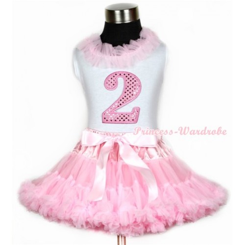 Halloween White Tank Top With Light Pink Chiffon Lacing & 2nd Sparkle Light Pink Birthday Number Print With Light Pink Pettiskirt MG668 