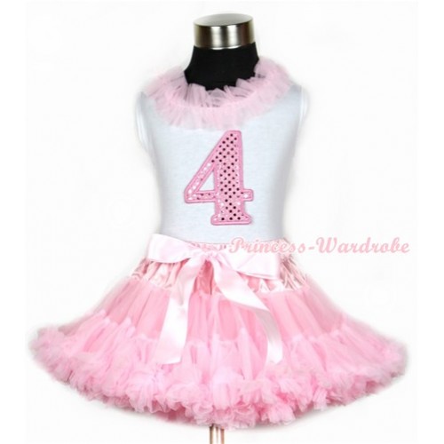 Halloween White Tank Top With Light Pink Chiffon Lacing & 4th Sparkle Light Pink Birthday Number Print With Light Pink Pettiskirt MG670 