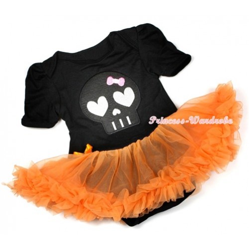 Halloween Black Baby Jumpsuit Orange Pettiskirt with Black Skeleton Print JS1283 