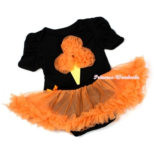 Halloween Black Baby Jumpsuit Orange Pettiskirt with Orange Rosettes Ice Cream Print JS1285 