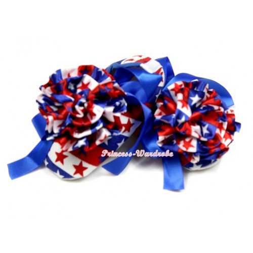 Red White Blue Striped Stars Crib Shoes With Royal Blue Ribbon With Red White Blue Striped Star Rose S573 
