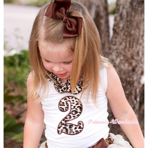 White Tank Tops with 2nd Leopard Birthday Number Print with Leopard Satin Lacing TB423 