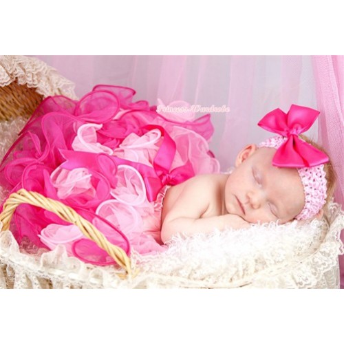 Light Hot Pink Flower Petal Newborn Baby Pettiskirt With Hot Pink Bow N149 
