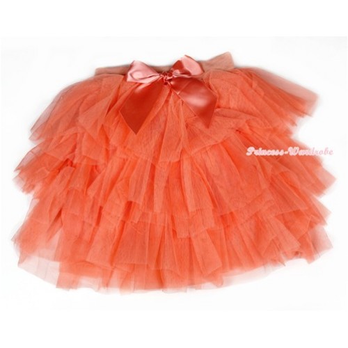Orange Chiffon Tiered Layer Skirt Dress B194 