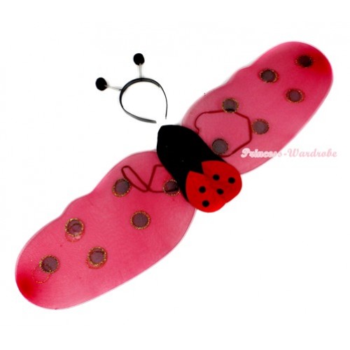 Cute Kids Red Beetle Ladybug Wings and Headband Set Girls Halloween Costume C140 