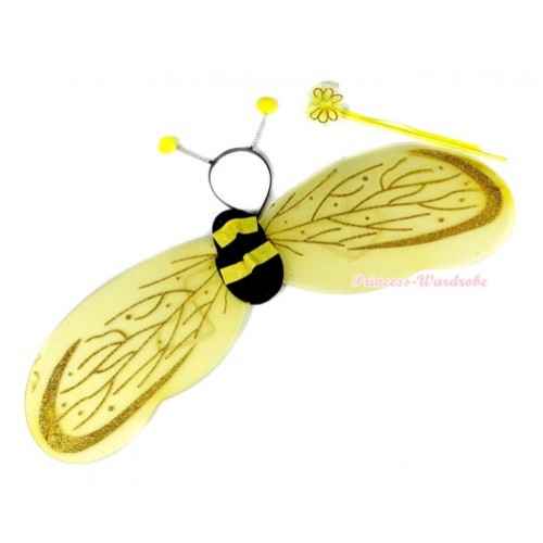 Cute Kids Honey Bee Ladybug Wings and Headband & Fairy Wand Set Girls Halloween Costume C141 