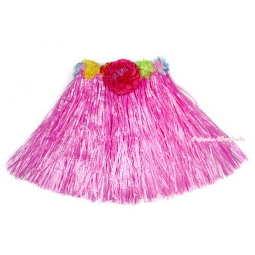 Hot Pink Hot Hawaiian Tropical Luau Party Dance Flower Grass Pettiskirt With Hot Pink Peony B183 