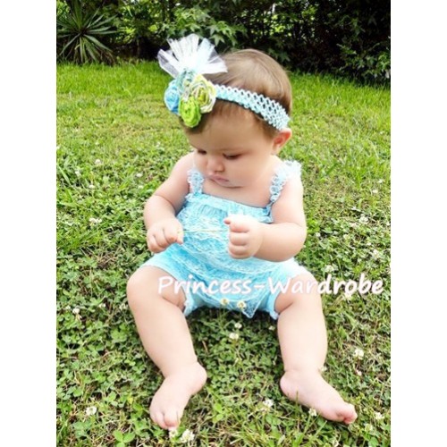 Light Blue Lace Ruffles Petti Rompers with Straps LR11 