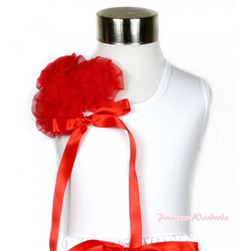 Xmas White Tank Top with Bunch of Red Rosettes& Red Bow TB433 