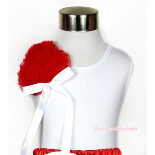 Xmas White Tank Top with Bunch of Red Rosettes& White Bow TB434 