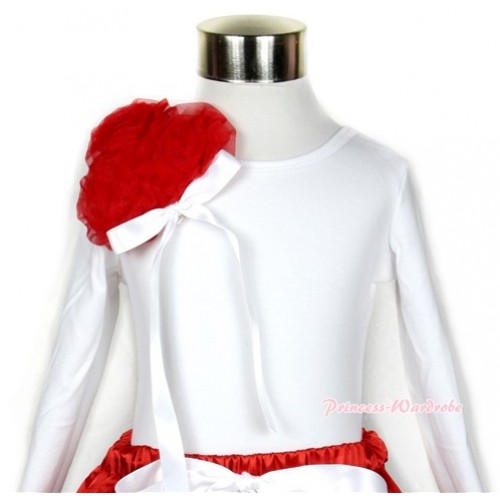 Xmas White Long Sleeve Top with Bunch of Red Rosettes& White Bow TW332 