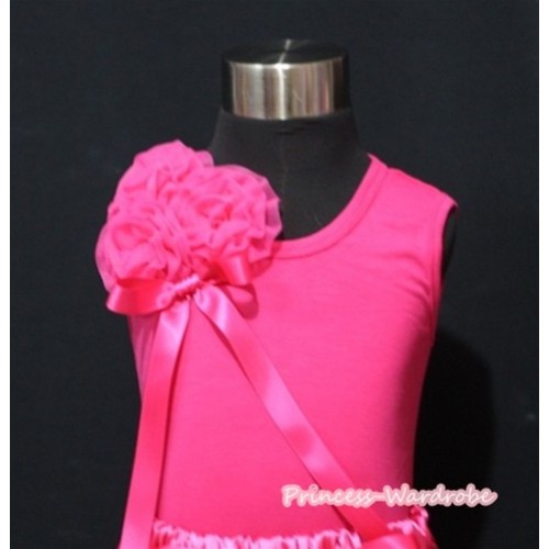 Hot Pink Tank Top with Bunch of Hot Pink Rosettes and Bow TB231 