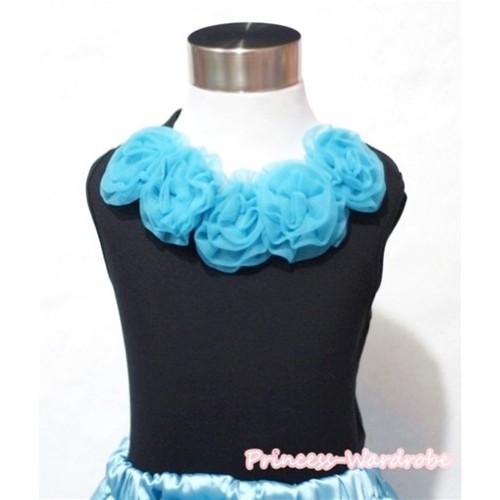 Black Tank Tops with Peacock Blue Rosettes TB19 