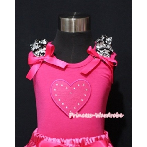 Hot Pink Heart Tank Top with Damask Ruffles Hot Pink Bows TM211 