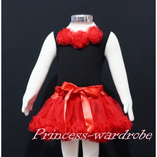 Black Baby Pettitop & Red Rosettes with Red Baby Pettiskirt NG143 