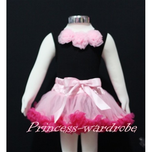 Black Baby Pettitop & Light Pink Rosettes with Light Pink Hot Pink Baby Pettiskirt NG146 
