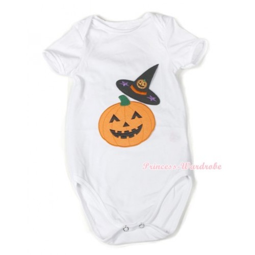 Halloween White Baby Jumpsuit with Pumpkin Witch Hat & Pumpkin Print TH400 