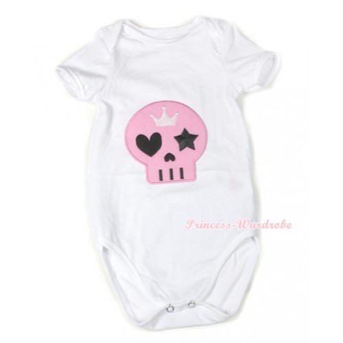 Halloween White Baby Jumpsuit with Light Pink Skeleton Print TH402 