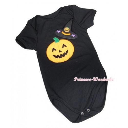 Halloween Black Baby Jumpsuit with Pumpkin Witch Hat & Pumpkin Print TH404 