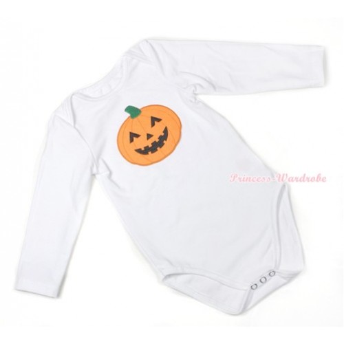 Halloween White Long Sleeve Baby Jumpsuit with Pumpkin Print LS211 
