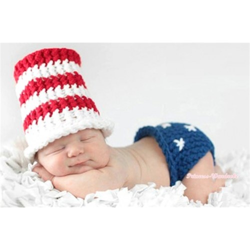 Patriotic American Stars Photo Prop Crochet Newborn Baby Custome C148 