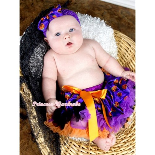 Halloween Dark Purple Orange Black Pumpkin Newborn Pettiskirt N151 