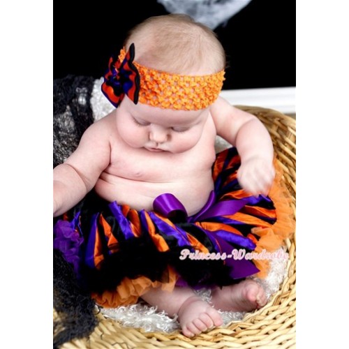 Halloween Dark Purple Orange Black Striped Newborn Pettiskirt N137 