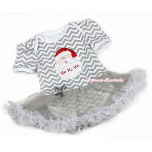 Xmas Grey White Wave Baby Jumpsuit Grey Pettiskirt with Santa Claus Print JS1345 