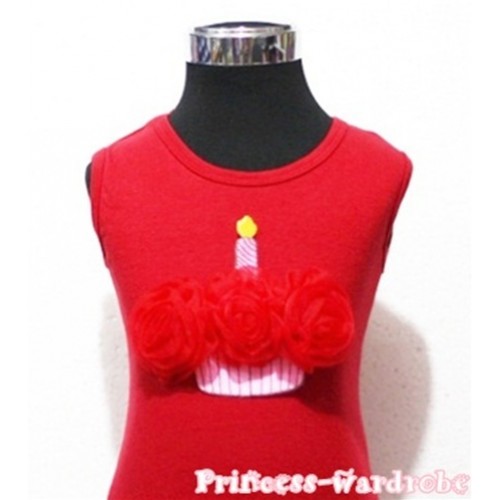 Red Tank Top with Red Birthday Cake TN60 