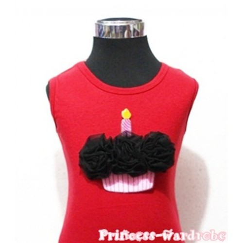 Red Tank Top with Black Birthday Cake TN68 