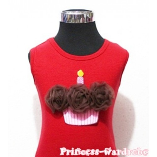 Red Tank Top with Brown Birthday Cake TN71 