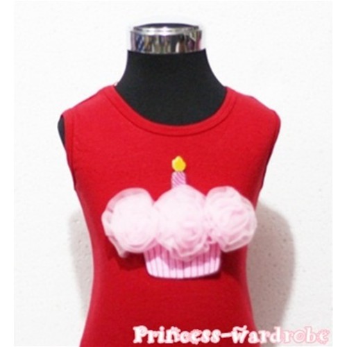 Red Tank Top with Light Pink Birthday Cake TN73 