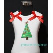 Christmas Tree White Tank Top with Red Ribbon and Ruffles TW66 