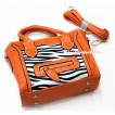 Orange Zebra Leather Zipper Cute Handbag Petti Bag Purse With Strap CB89 