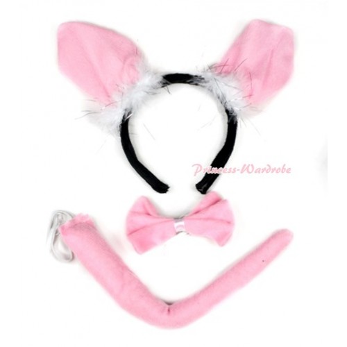 Light Pink Bunny Rabbit 3 Piece Set in Ear Headband, Tie, Tail PC037 