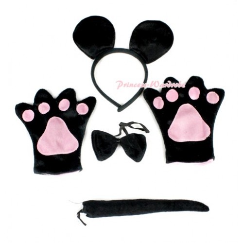 Mickey Mouse 4 Piece Set in Ear Headband, Tie, Tail , Paw PC039 