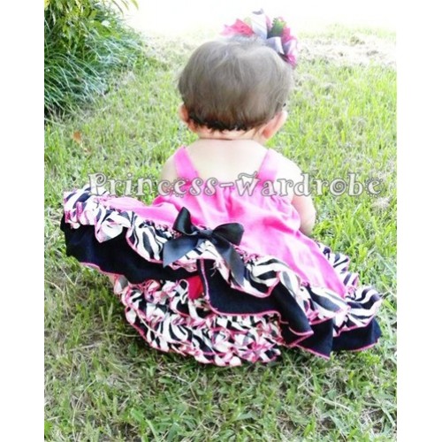 Black White Zebra Hot Pink Swing Top with Black Bow with matching Black Zebra Ruffles Hot Pink Panties Bloomers SP02 