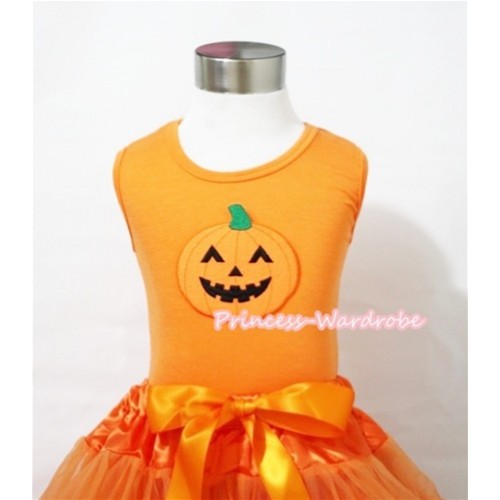 Orange Tank Top with Halloween Pumpkin Print TN15 