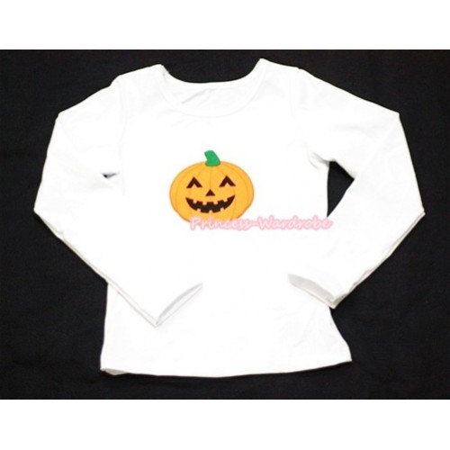 Halloween Pumpkin Print White Long Sleeves Top T601 