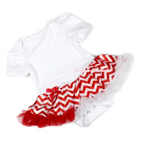 Xmas White Baby Bodysuit Jumpsuit Red White Wave Pettiskirt JS1387 
