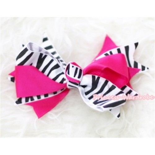Hot Pink Zebra Screwed Ribbon Bow Hair Clip H85 